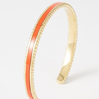 Bracelet rigide Flowersforzoé en cuir et métal doré