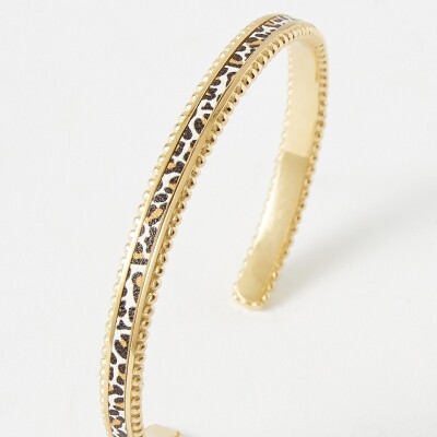 Bracelet rigide Flowersforzoé en cuir et métal doré