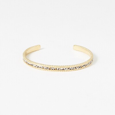 Bracelet rigide Flowersforzoé en cuir et métal doré