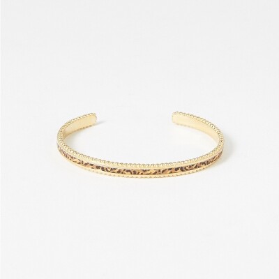 Bracelet rigide Flowersforzoé en cuir et métal doré
