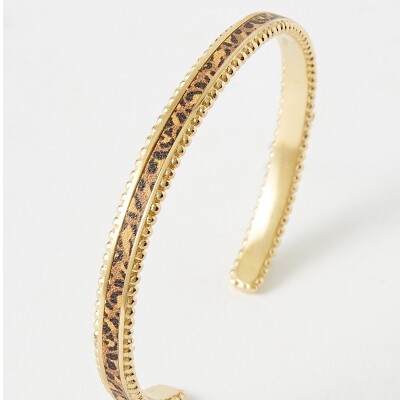 Bracelet rigide Flowersforzoé en cuir et métal doré
