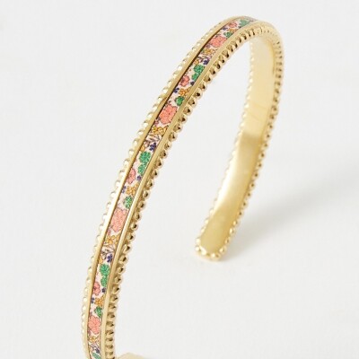 Bracelet rigide Flowersforzoé en cuir et métal doré
