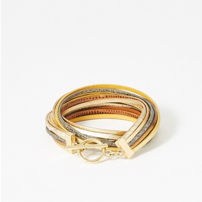 Bracelet Flowersforzoé en cuir et métal doré