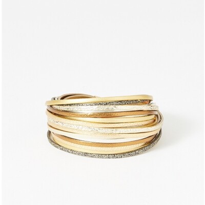 Bracelet Flowersforzoé en cuir et métal doré