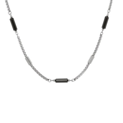 Collier en acier et agate noire