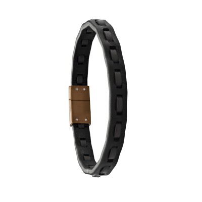 Bracelet en cuir et fermoir coloris café