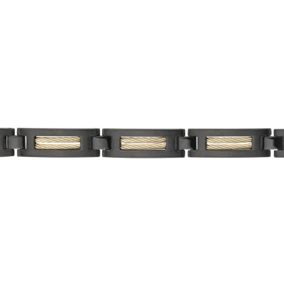 Bracelet en acier noirci et acier jaune