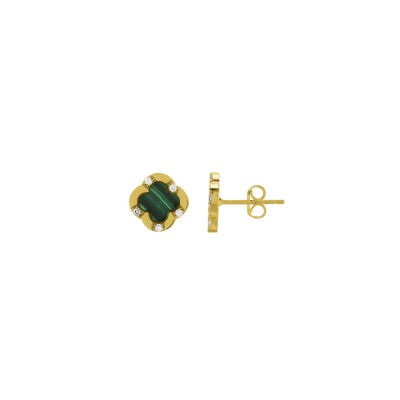 Boucles d'oreilles Charles Garnier Légende en argent doré, malachite et oxydes de zirconium
