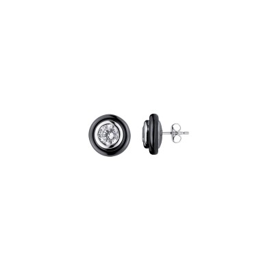 Boucles d'oreilles en argent, céramique noire et oxydes de zirconium