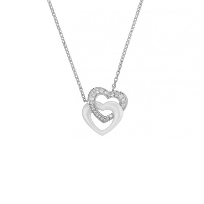 Collier en argent, céramique blanche et oxydes de zirconium