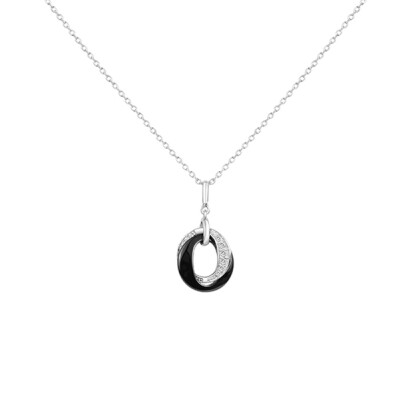 Collier en argent, céramique noire et oxydes de zirconium