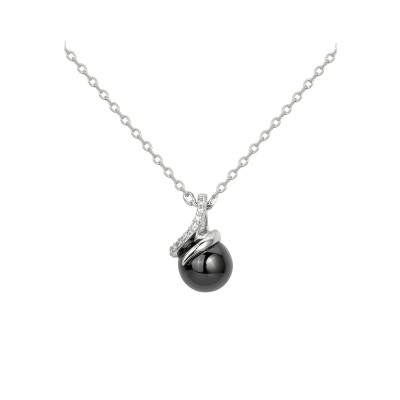 Collier en argent, céramique noire et oxyde de zirconium