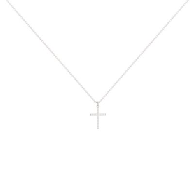 Collier en argent et oxyde de zirconium, motif croix
