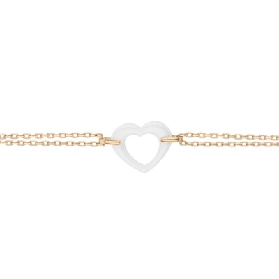 Bracelet en plaqué or et céramique blanche, motif cœur