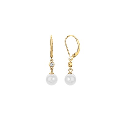 Boucles d'oreilles en plaqué or, céramique blanche et oxydes de zirconium