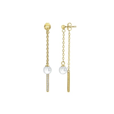 Boucles d'oreilles en plaqué or, céramique blanche et oxydes de zirconium