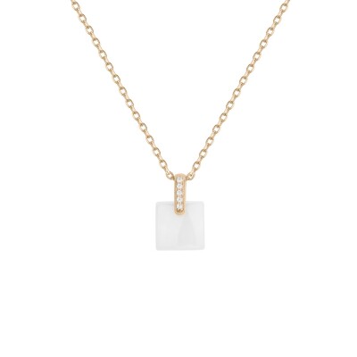Collier en plaqué or, céramique blanche et oxydes de zirconium