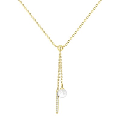Collier en plaqué or, céramique blanche et oxydes de zirconium