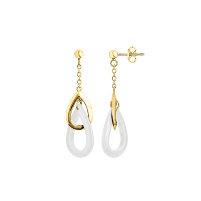 Boucles d'oreilles en plaqué or et céramique blanche