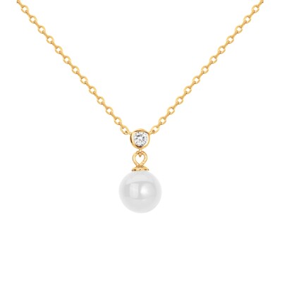 Collier en plaqué or, céramique blanche et oxydes de zirconium