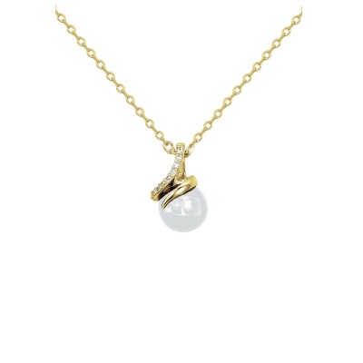 Collier en plaqué or, céramique blanche et oxydes de zirconium