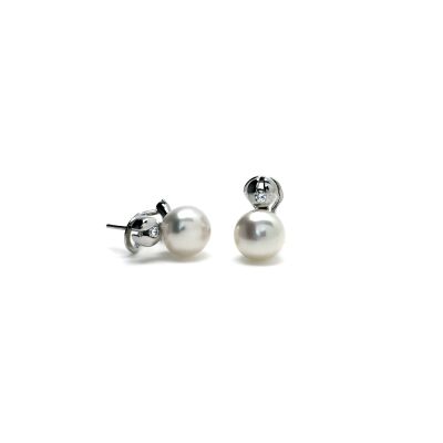 Boucles d'oreilles en argent, perles de culture d'eau douce et oxydes de zirconium