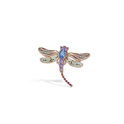 Broche en argent plaqué or rose et oxydes colorés