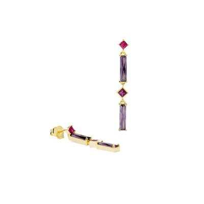 Boucles d'oreilles en argent plaqué or jaune et oxydes de zirconium colorés
