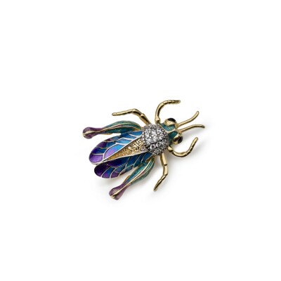 Broche en argent plaqué or jaune et oxydes colorés