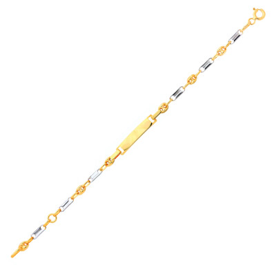Bracelet identité en or jaune et or blanc, plaque rectangle
