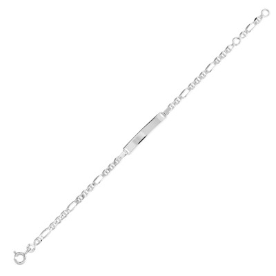 Bracelet identité en or blanc, plaque rectangle
