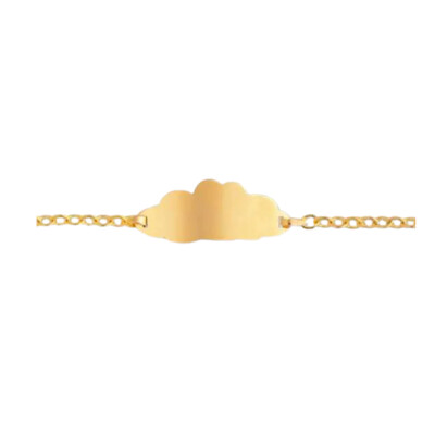 Bracelet identité en or jaune, plaque en forme de nuage