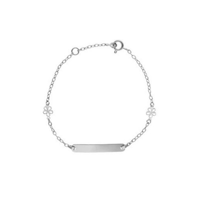 Bracelet identité en or blanc, plaque rectangle