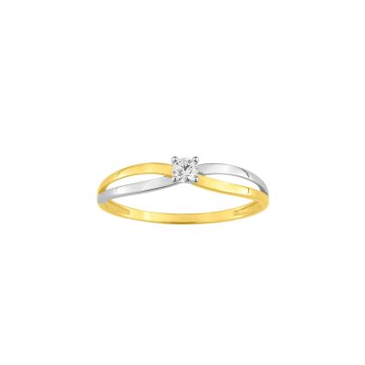 Bague en or jaune, bicolore et oxyde de zirconium