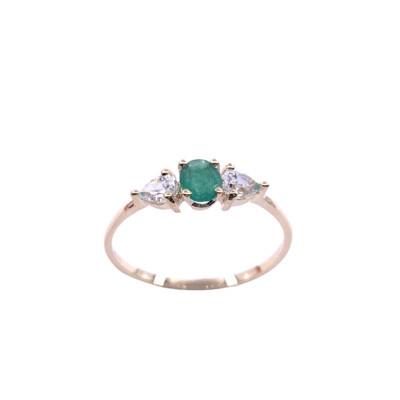 Bague en or jaune, bicolore, émeraude et oxydes de zirconium