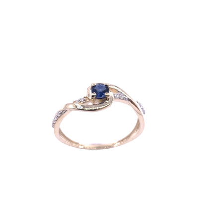 Bague en or jaune, bicolore, saphir et oxydes de zirconium