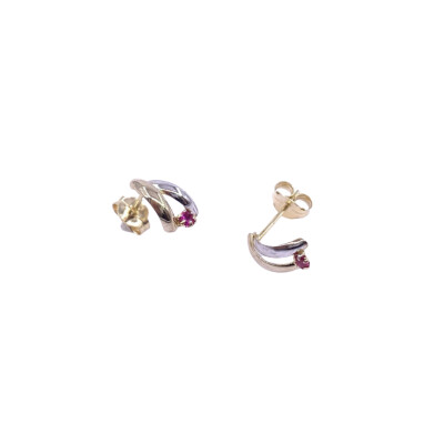Boucles d'oreilles en or jaune, bicolore et rubis