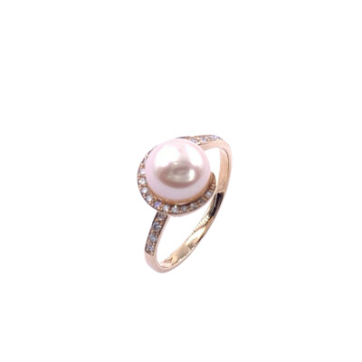 Bague en or rose, perle de culture d'eau douce et diamants