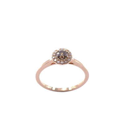 Solitaire en or rose, diamant cognac et diamants