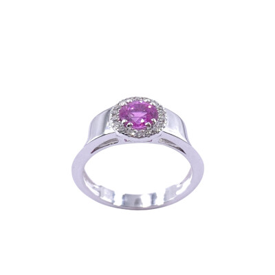Bague en or blanc, saphir rose et diamants