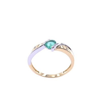 Bague en or jaune, or blanc, émeraude et diamants