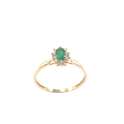 Bague en or jaune, émeraude et diamants