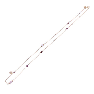 Collier en or rose, grenat et quartz rose