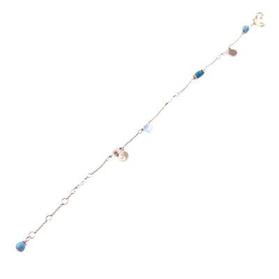 Bracelet en or rose, turquoise et aigue-marine