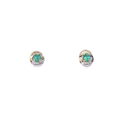 Boucles d'oreilles en or jaune, or blanc et émeraudes