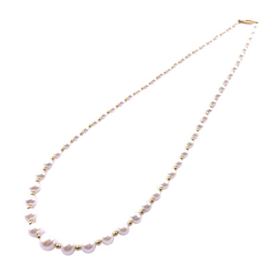 Collier perles de culture en chute, intercalaire et fermoir en or jaune