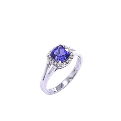 Bague en or blanc, tanzanite et diamants