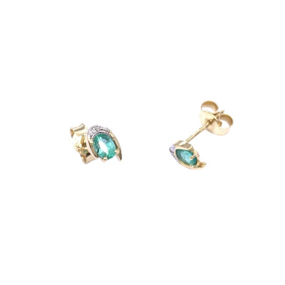 Boucles d'oreilles en or jaune, émeraudes et diamants