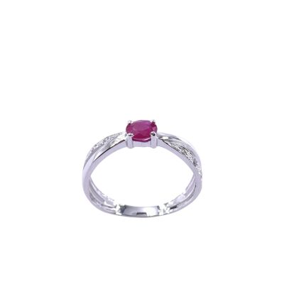 Bague en or blanc, rubis et diamants