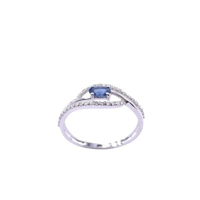 Bague en or blanc, saphir et diamants
